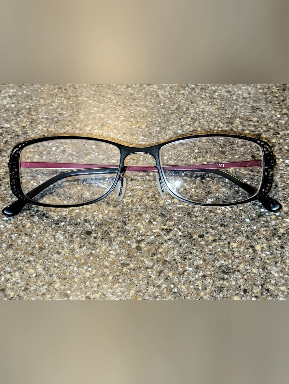 Zenni Rectangle Glasses Frames Black/Burgundy Cutout Scroll  - Retired / Rare